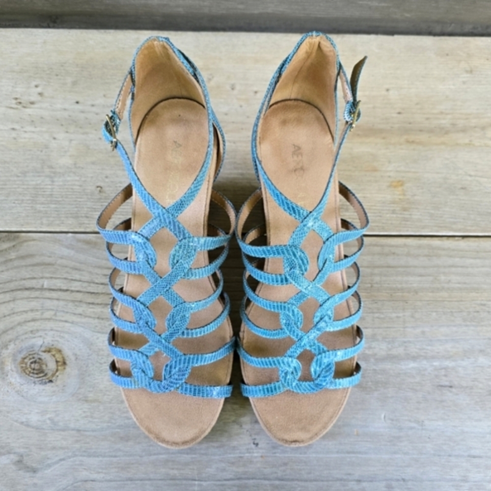 AEROSOLES Great Plush Coastal Boho Luxe Caged Comfort Cork Wedge Sandals 7M - Picture 8 of 16